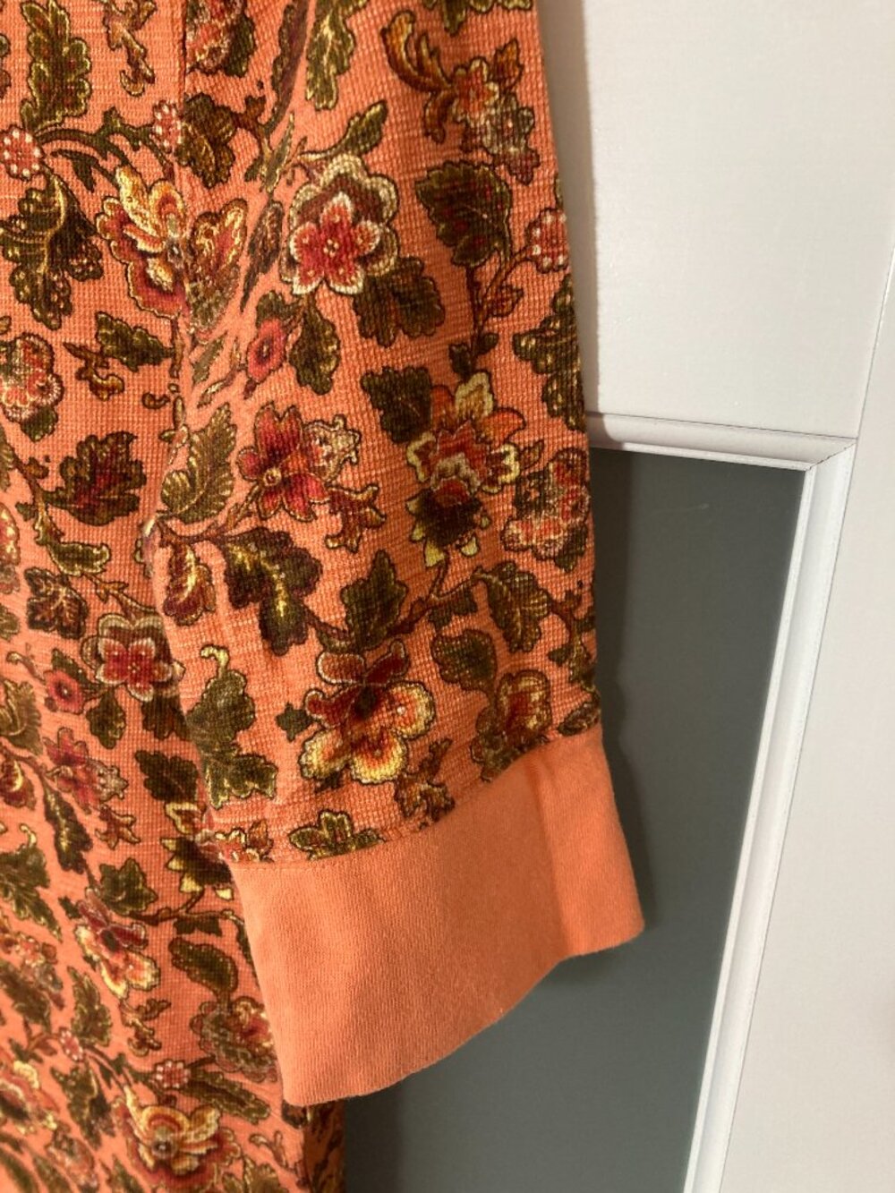 Sundance Floral Waffle Knit Top Embroidered Henley Orange - Medium (runs small?) - Picture 4 of 10